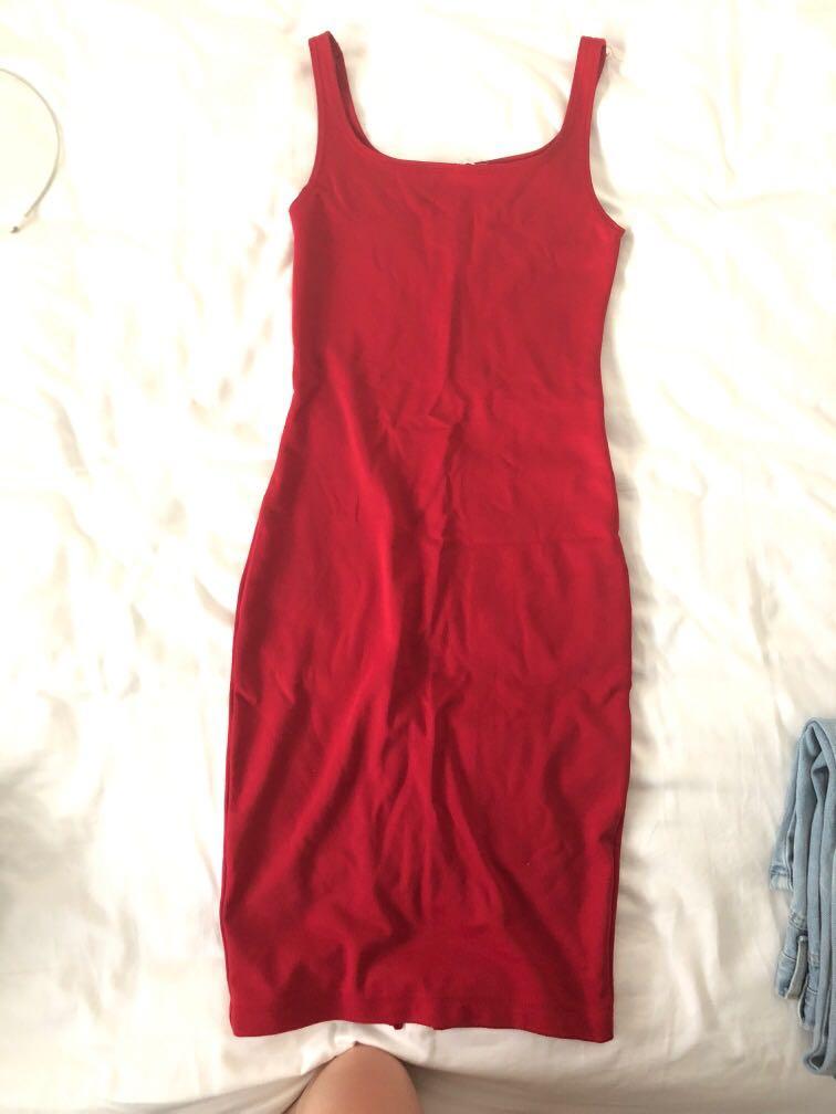 Zara red midi bodycon dress, Women's 