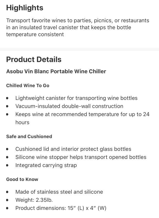 Asobu portable wine chiller (Brand New) 便攜紅酒保冷器, 家庭電器, 廚房電器, 酒窖及存倉