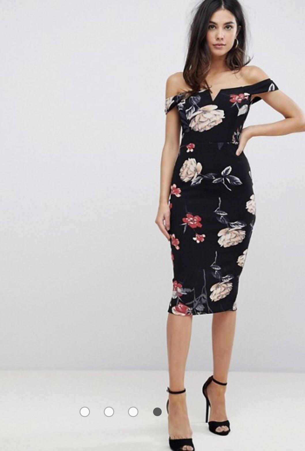 Lipsy bardot midi dress in floral print in navy store
