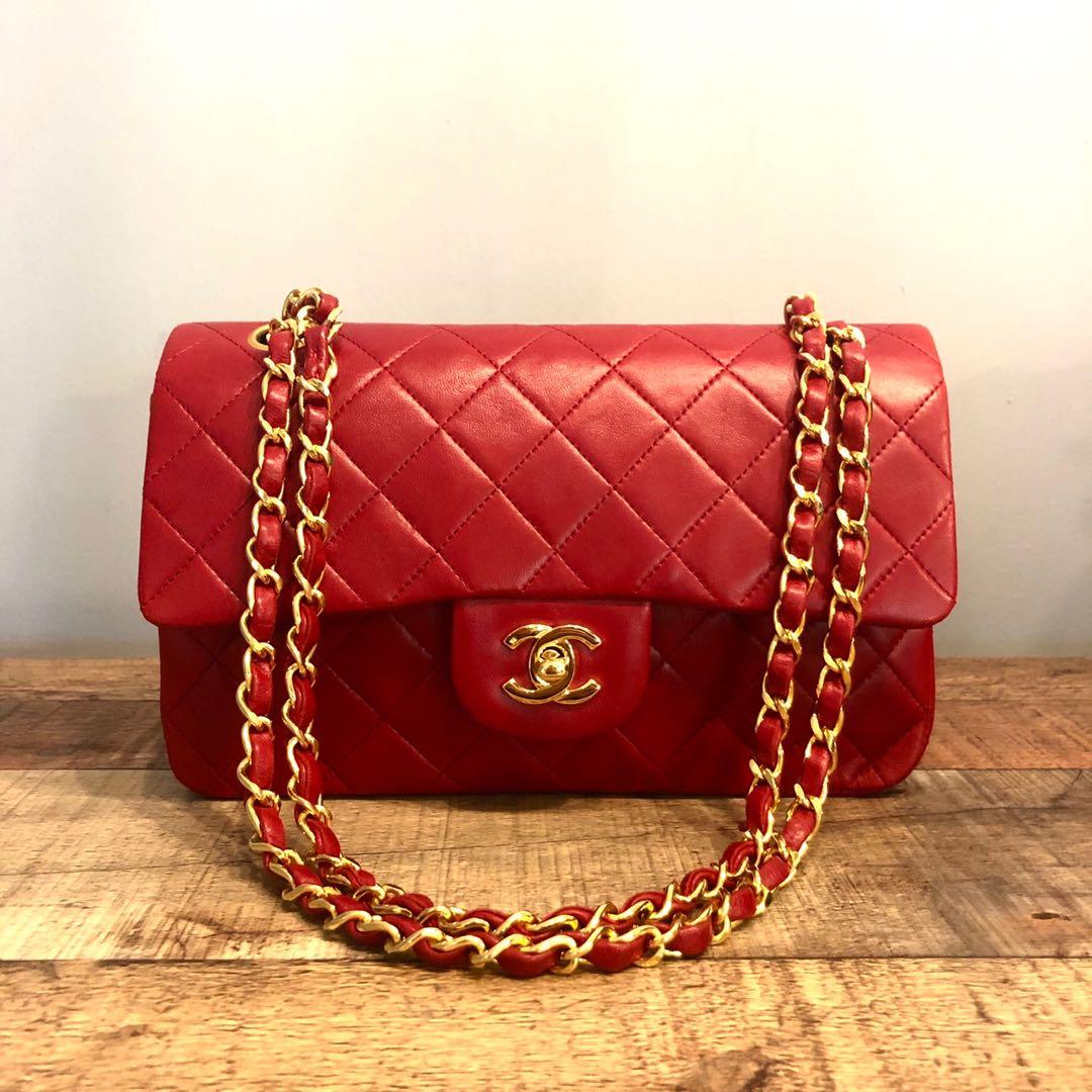 CHANEL CLASSIC FLAP BAG RED CAVIAR LEATHER GOLD TONE