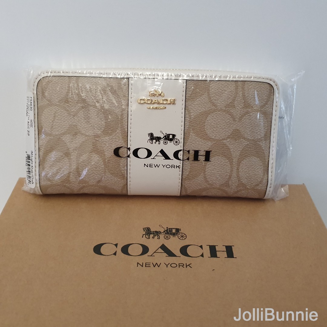 Coach Signature Leather Accordian Zip Wallet F54630 Khaki/Chalk