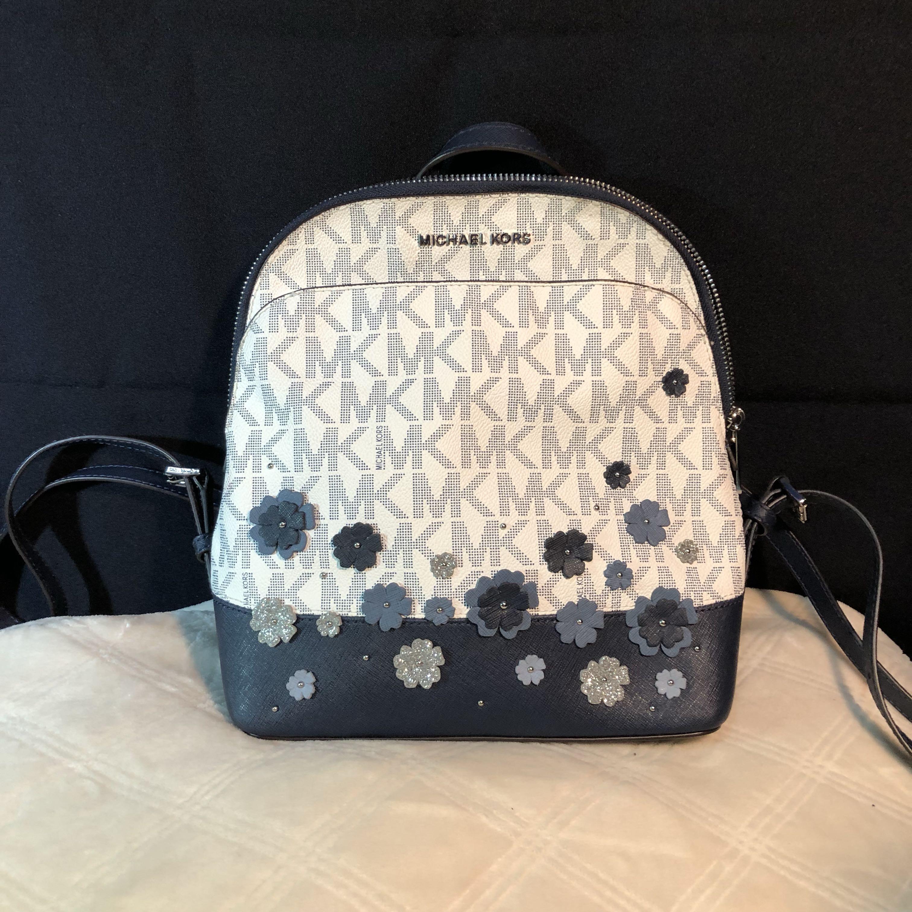 AUTHENTIC Michael Kors Emmy Navy Blue Floral Backpack 