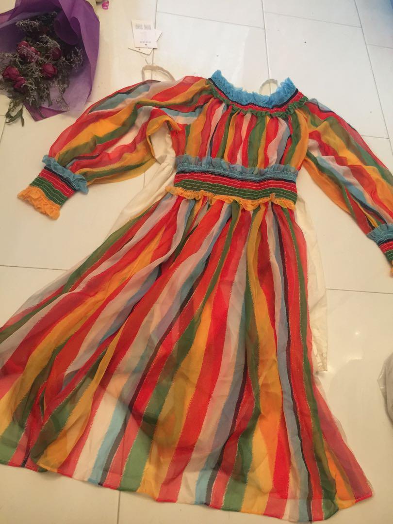 BN off shoulder chiffon rainbow dress nt D g Zara mng Chanel Gucci Women s Fashion Tops Sleeveless on Carousell