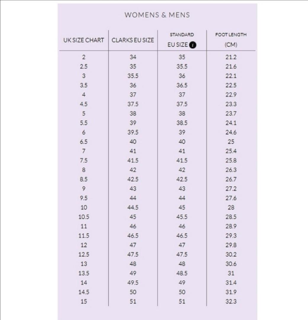 Clarks uk size guide 2025
