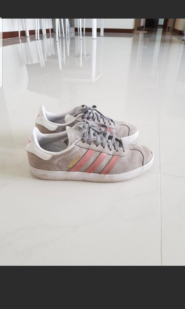 gray and pink adidas shoes