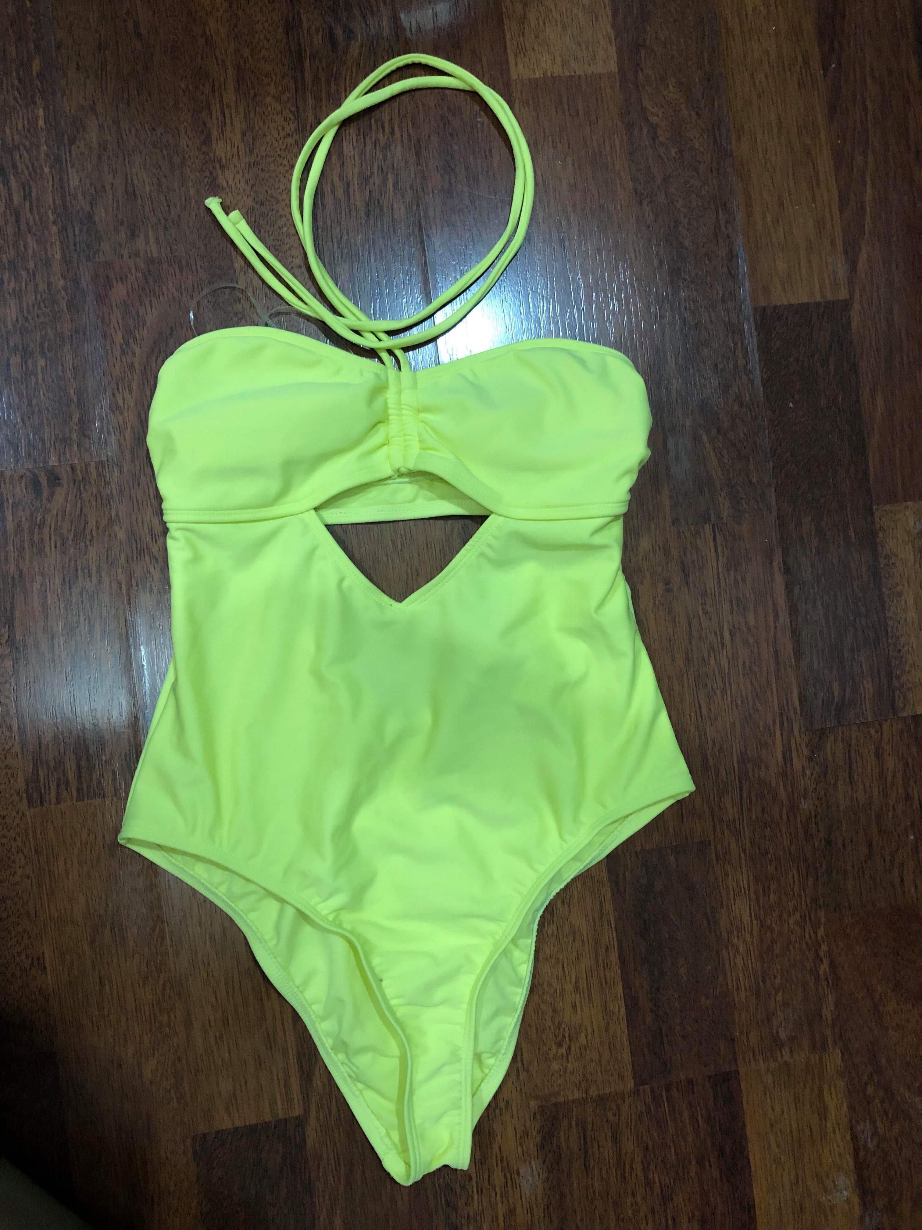 Neon Yellow One-Piece, High-Cut Bikini, Women's Fashion, Coats, Jackets ...