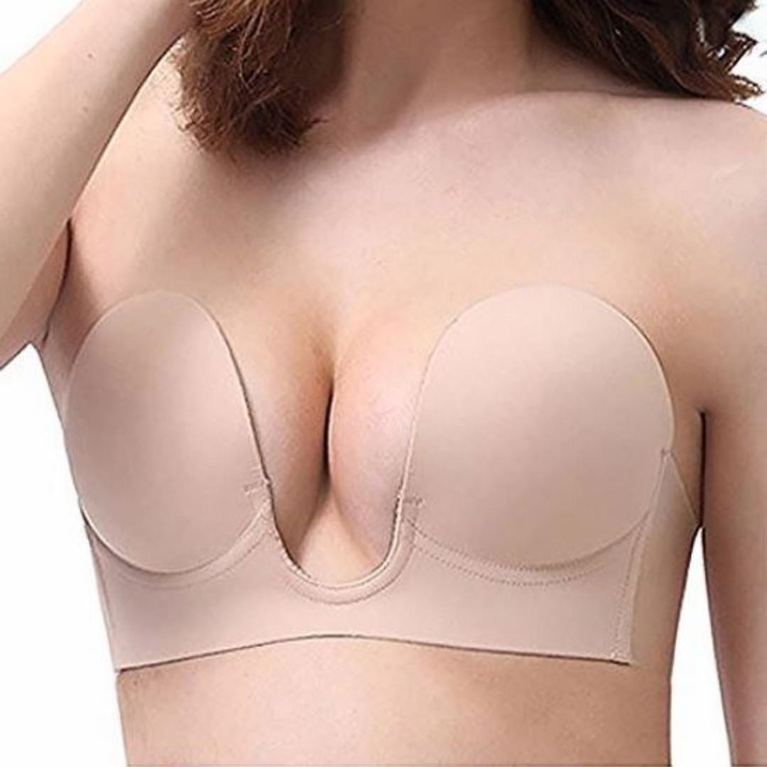 Push Up Plunge Strapless Sticky Adhesive Bra Deep U-shaped Invisible Backless  Bra For Women