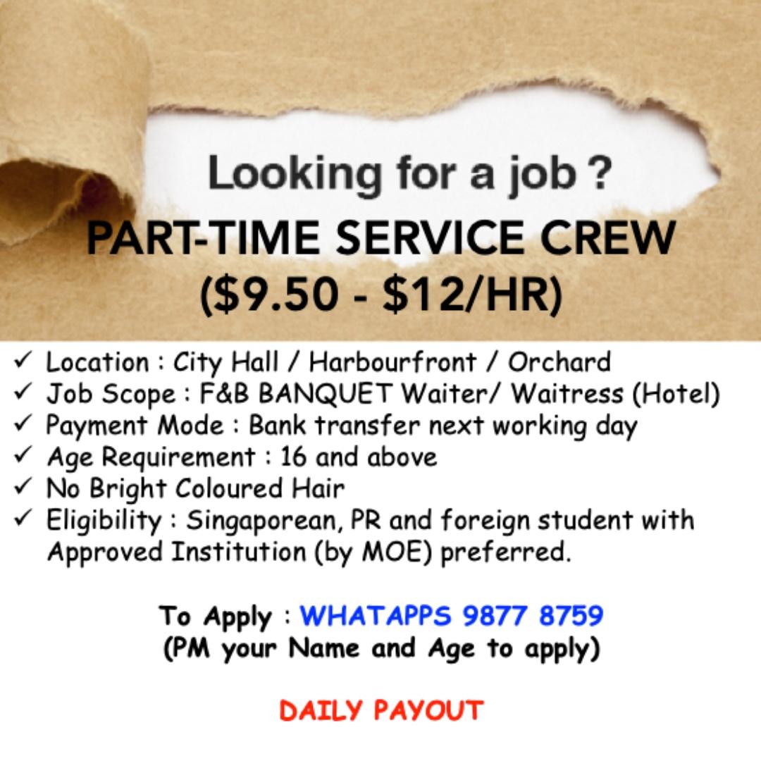 Part Time Banquet Service Crew Jobs Hospitality F B On Carousell