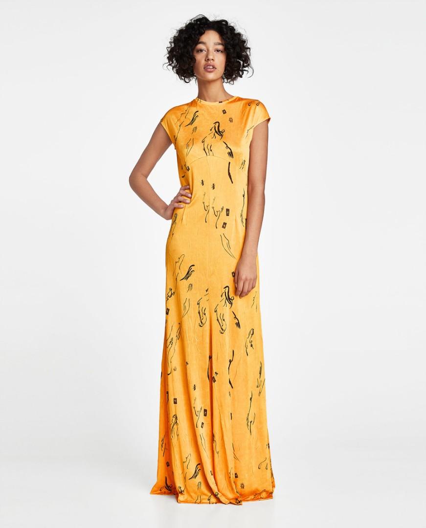 Zara Abstract Print Yellow Maxi Dress 