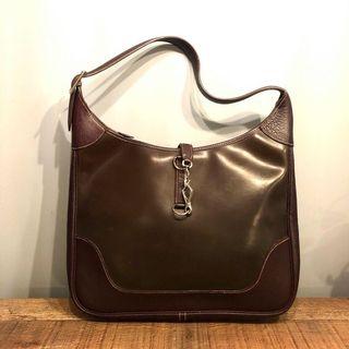 Authentic Hermes Dark Brown Trim 35 Leather Bag in Box Calf & Amazona w SHW