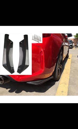 Car Van Universal Gloss Black / Carbon Fibre Print Rear Splitter Bumper Add On Side Lip