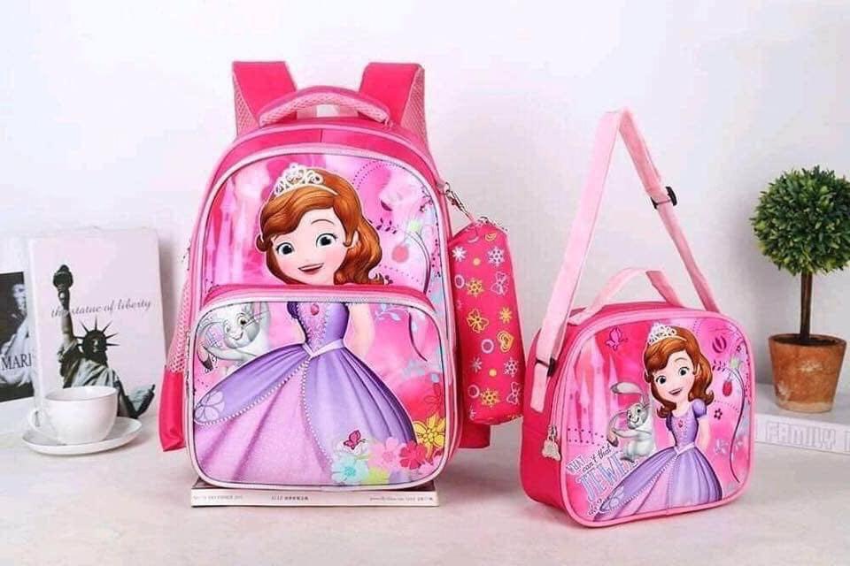 3in1 Character Bagpack for Kids (Category: Diaper Bags & Wetbags) located in Taguig. Submitted by closetcompany (Listing ID 249124628, Image 3). Description: la * Made of Polyester Fabric * Character Prints : Unicorn, Kitty, Sophia and Barbie * 3 in 1 Bags (Backpack, Pencil Case and Sling Bag) * Zip Closure * Size : 16 Inches.