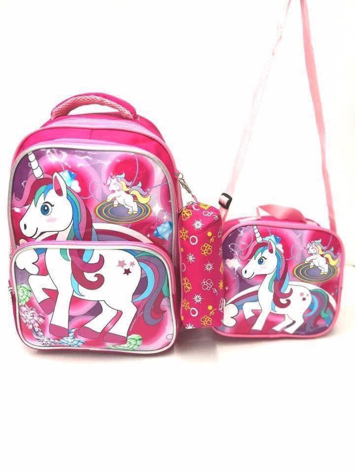 3in1 Character Bagpack for Kids (Category: Diaper Bags & Wetbags) located in Taguig. Submitted by closetcompany (Listing ID 249124628, Image 1). Description: la * Made of Polyester Fabric * Character Prints : Unicorn, Kitty, Sophia and Barbie * 3 in 1 Bags (Backpack, Pencil Case and Sling Bag) * Zip Closure * Size : 16 Inches.