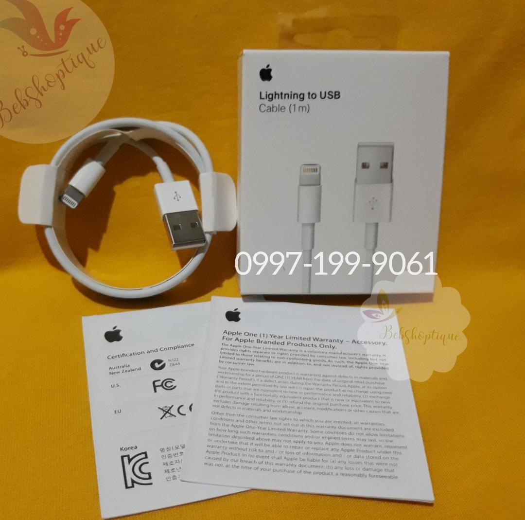Apple Lightning Cable (Category: Cables & Adaptors) located in Manila. Submitted by ziabebshoptique (Listing ID 249155374, Image 1). Description: Looking for fast Apple Charger ? ✔Lowest price in the market ✔️Cash On Delivery Nationwide 👍ONHAND APPLE USB LIGHTNING CABLE (Certified Original) with box and manual 🔸 Original price 1200 ✔Over 300+ pcs sold !! ✔With serial code and cable marks ✔Compatible In all Iphone 5,5c,5s,6,6+,6s,6s,7,7+,ipod7,i