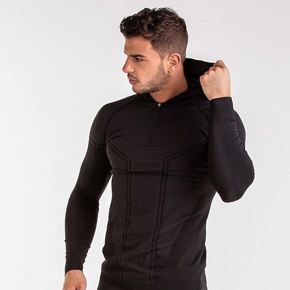 Gymshark Onyx Seamless Hooded Top - Charcoal  Mens workout clothes, Men  stylish dress, Cool t shirts