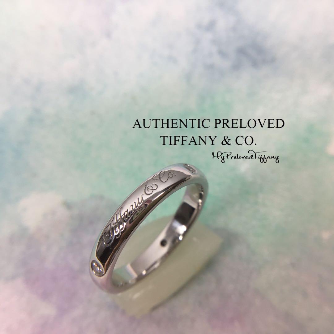 Authentic Tiffany & Co Notes Script 3 Diamonds Platinum PT950 Lucida ...