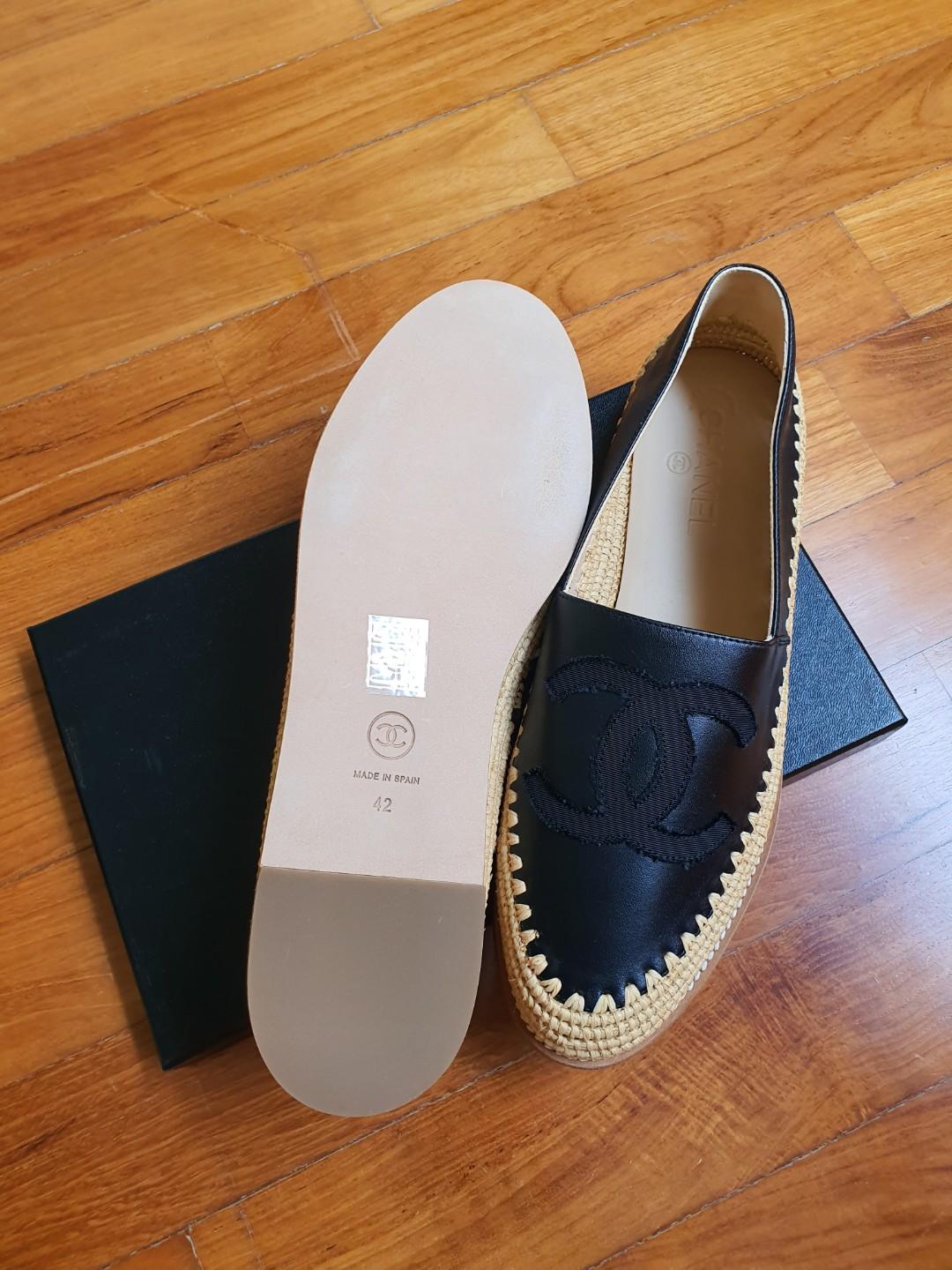 Chanel Black Leather Espadrilles