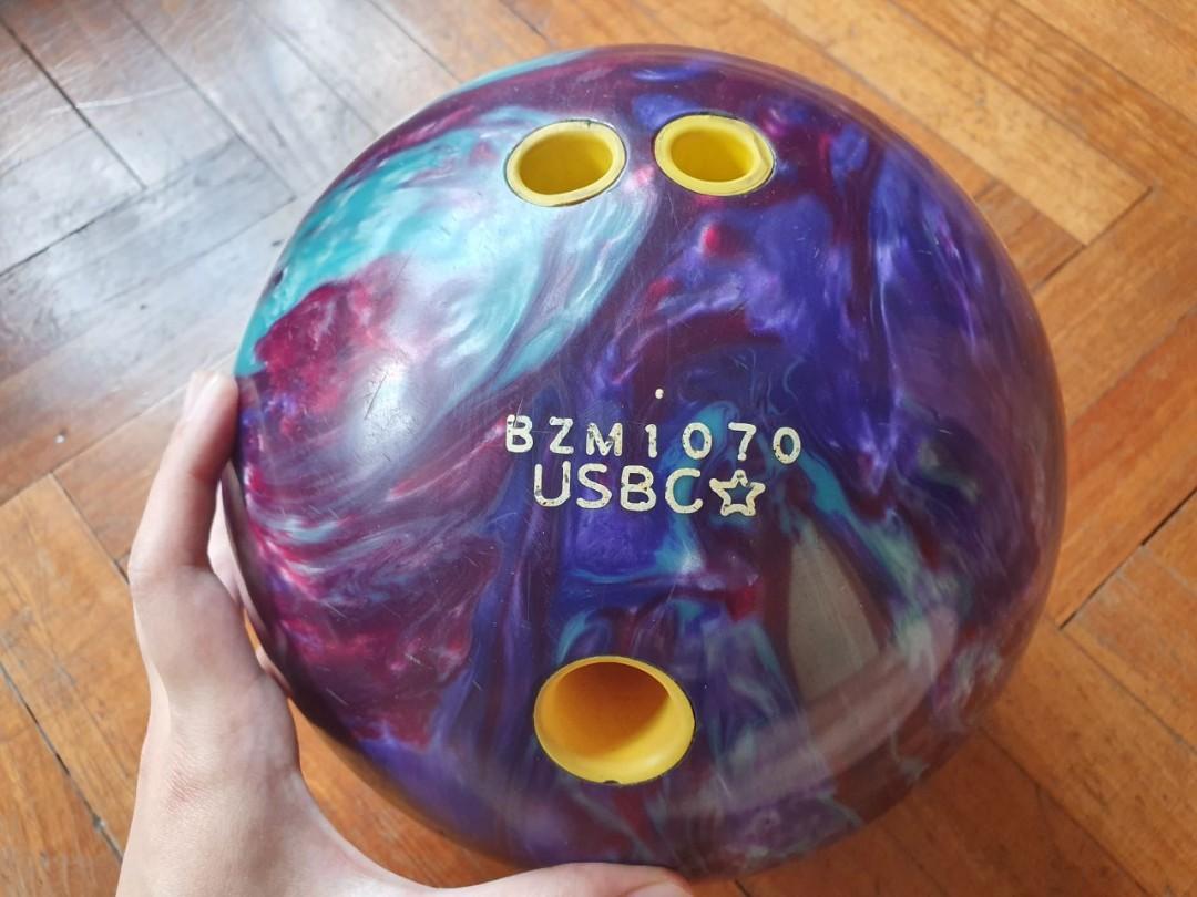 Brunswick Tzone Bowling Ball Purple Green Swirl, Sports Equipment, Sports & Games, Billiards