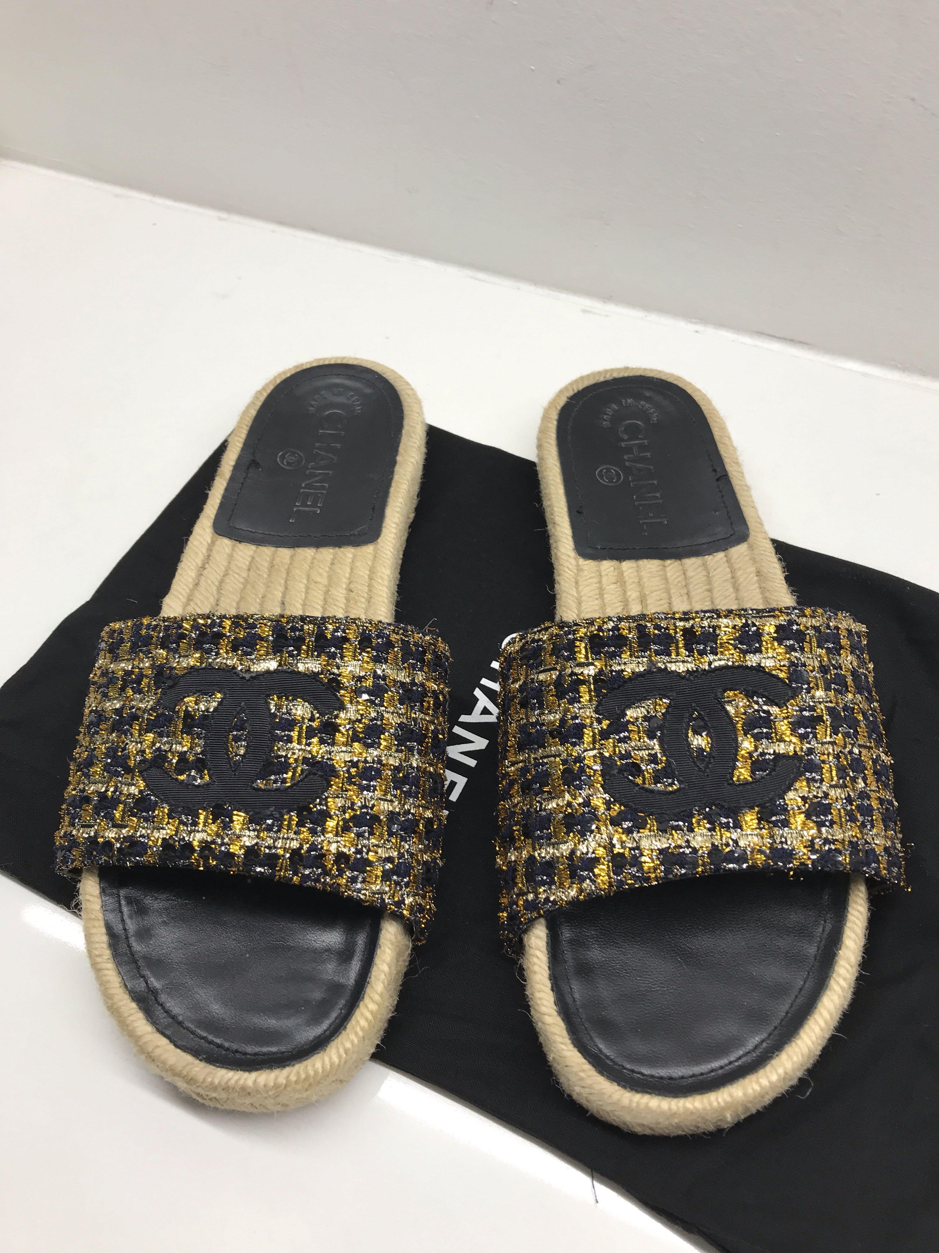 chanel tweed sandals 2019