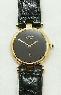 For Sale Pre Owned Watch Rush Vintage Must De Cartier Paris Vermeil 925 Argent Plaque Ladies Watch Black Luxury Watches On Carousell