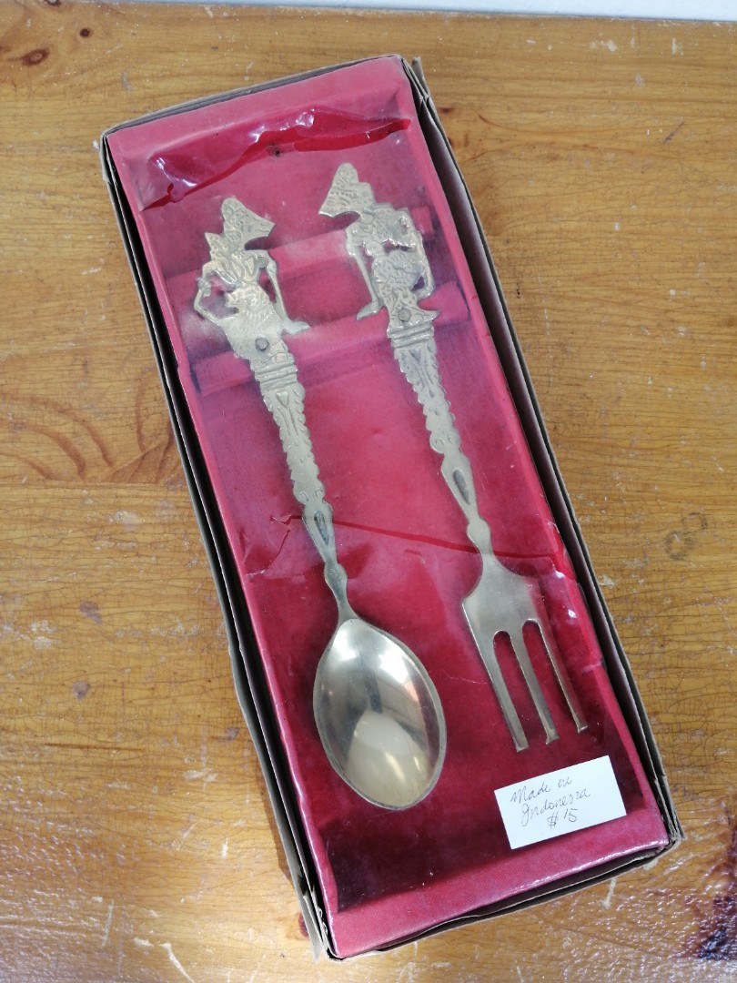 Giant Gold Fork and Spoon from Indonesia Travel Souvenir, Furniture & Home Living, Kitchenware
