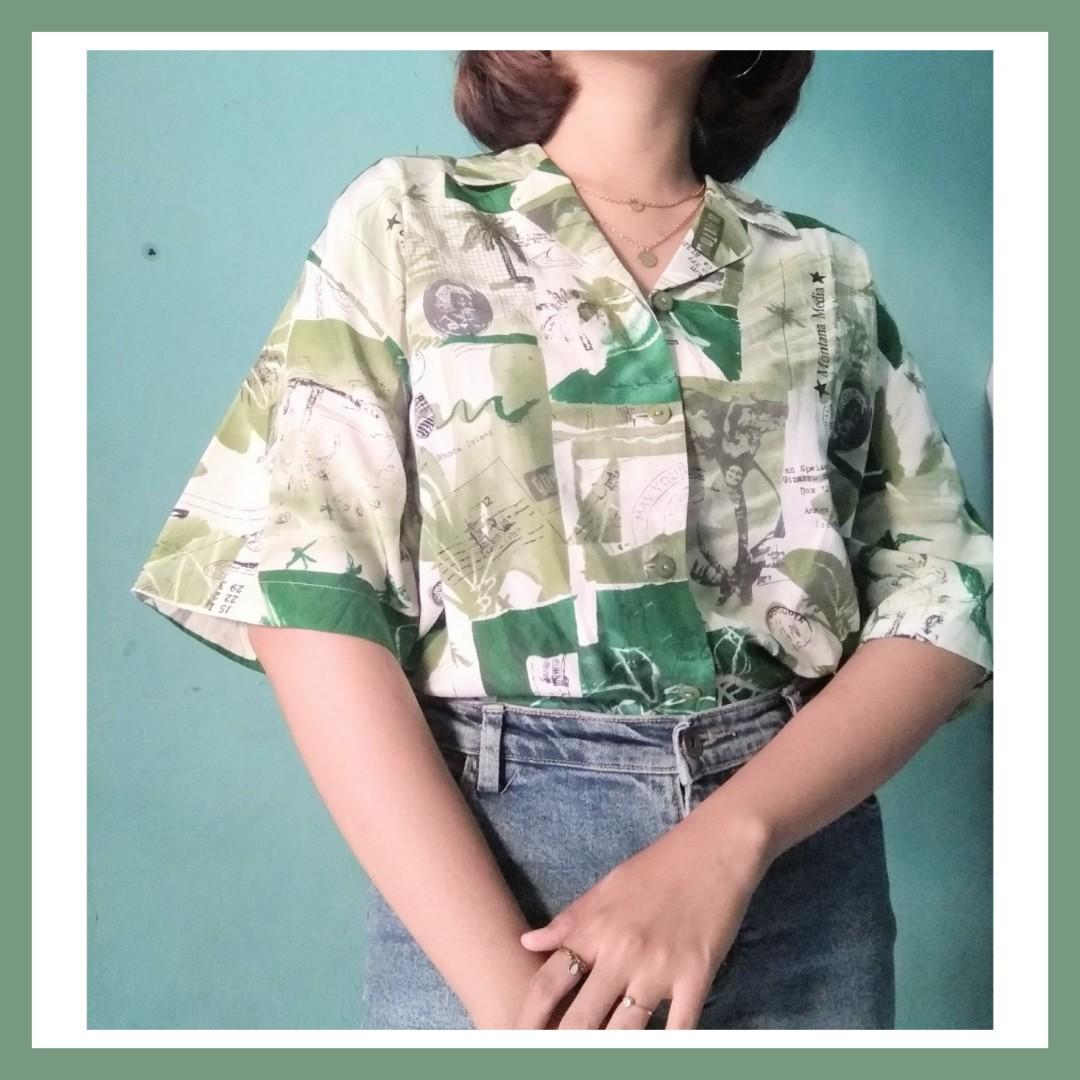 Preloved Baju Atadan Top Kemeja Outer Outewear Cardigan Hijau Pastel Pantai Summer Tropical Korean Vintage Retro Wanita Cewek Murah Fesyen Wanita Pakaian Wanita Atasan Di Carousell
