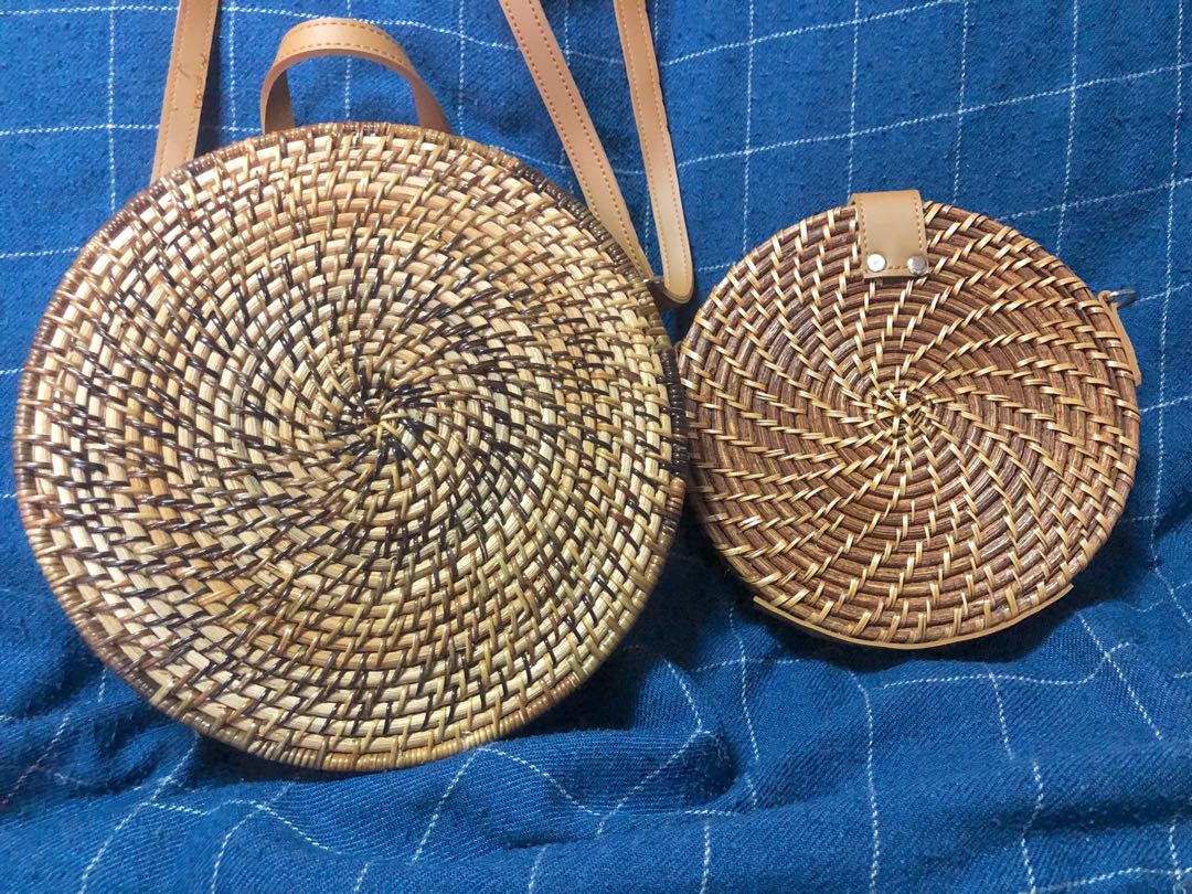 Round 30cm Rattan Sling Bag, Women's Fashion, Bags & Wallets, Cross