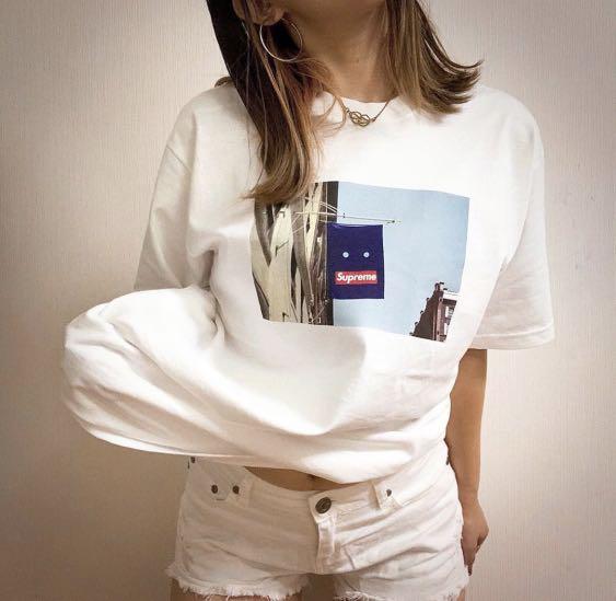 supreme banner tee white