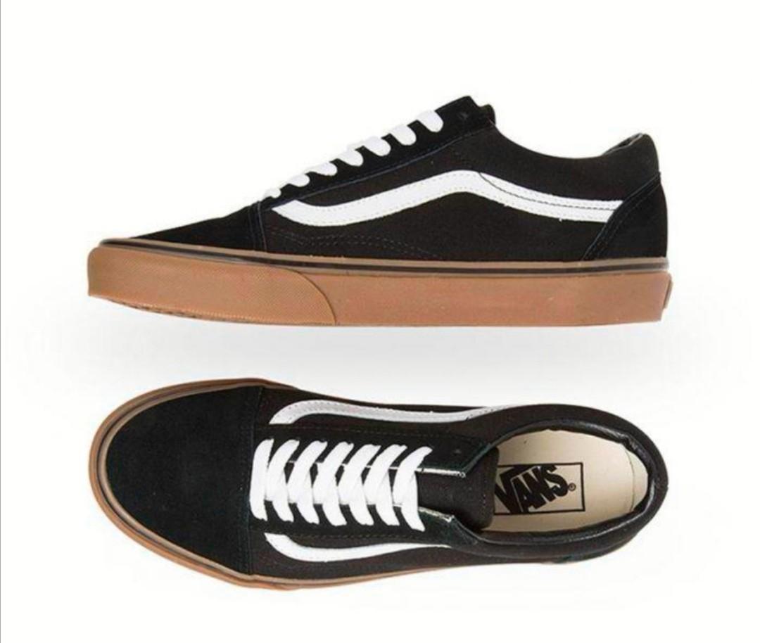 black and white vans with gum sole
