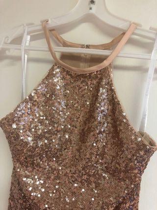 Christina Wu Rose gold sequins gown/ dress size 2