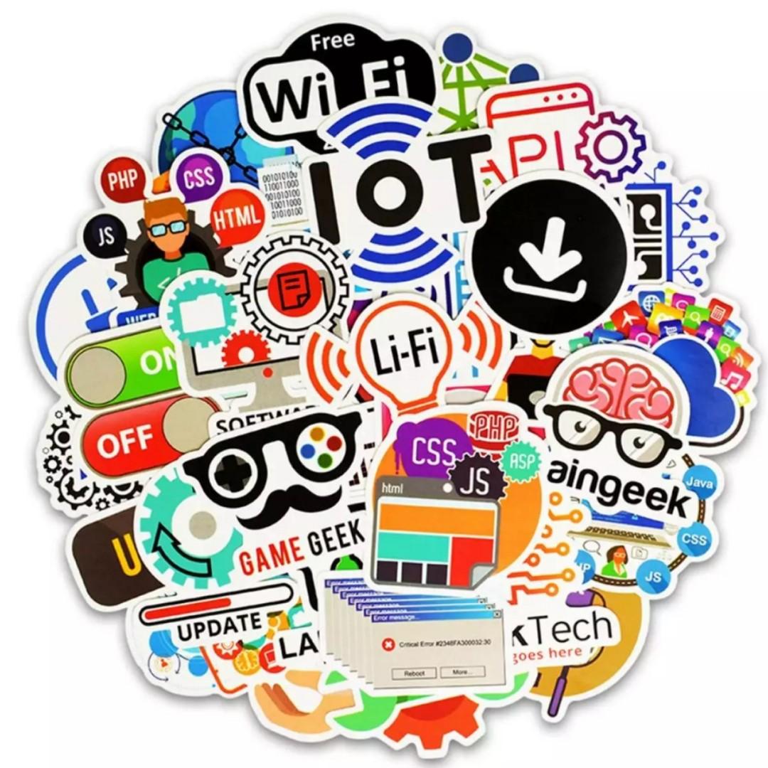 50pcs Programming Language Decal Stickers Internet HTML Software Sticker (Category: Stationery & School Supplies) located in Quezon City. Submitted by xiaodian.manila (Listing ID 249371394, Image 1). Description: 50 pcs Assorted sticker decals For laptops, computer, skateboards, luggage, cars, bumpers, bikes, bicycles, bedroom, travel case, bicycle, etc Includes 50pcs decal stickers Alliw 1-3mm measurement Picture may not reflect the actual color