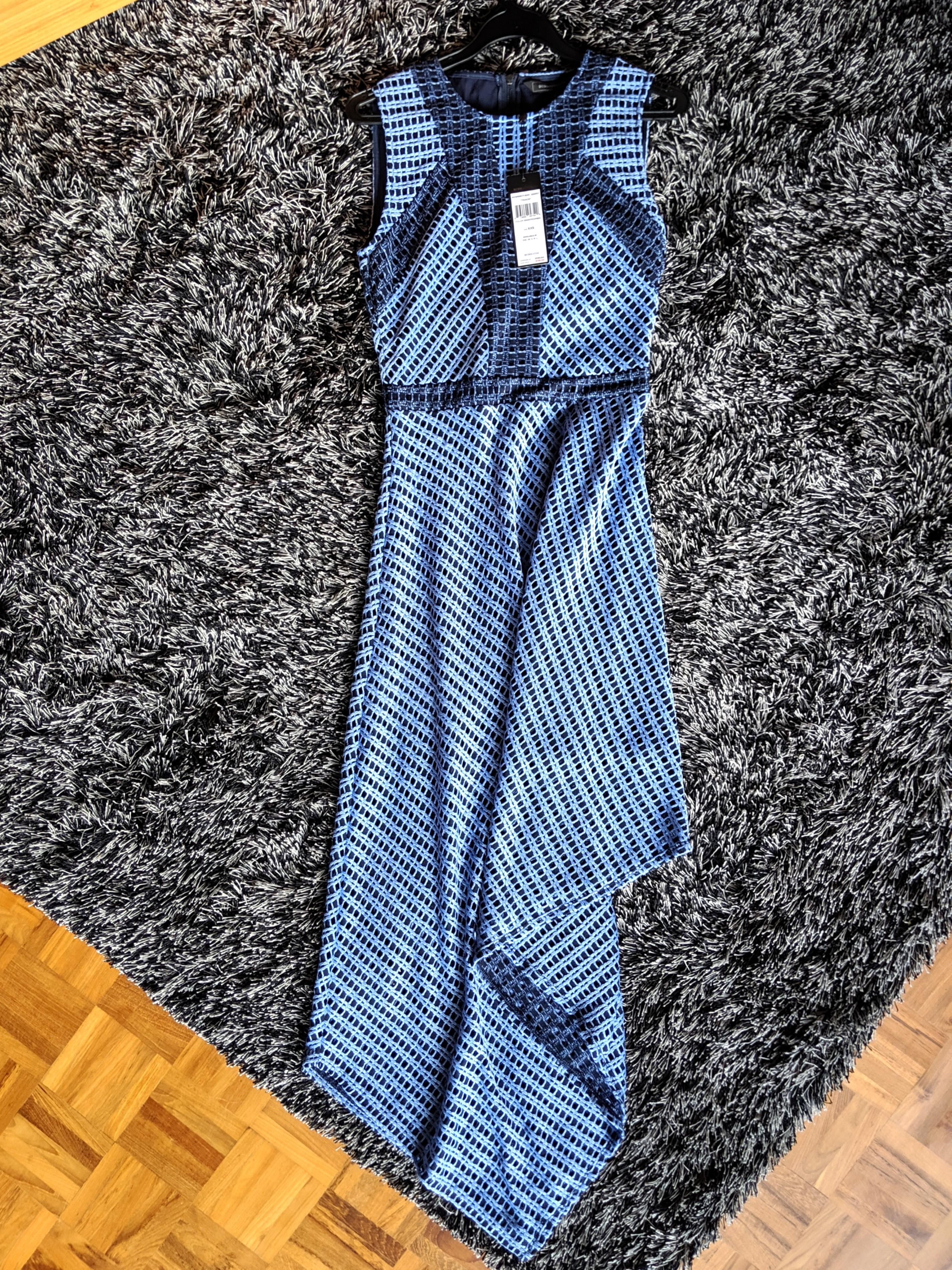 BCBG Asymmetrical Blue Lace maxi midi dress Women s Fashion Dresses Sets Dresses on Carousell