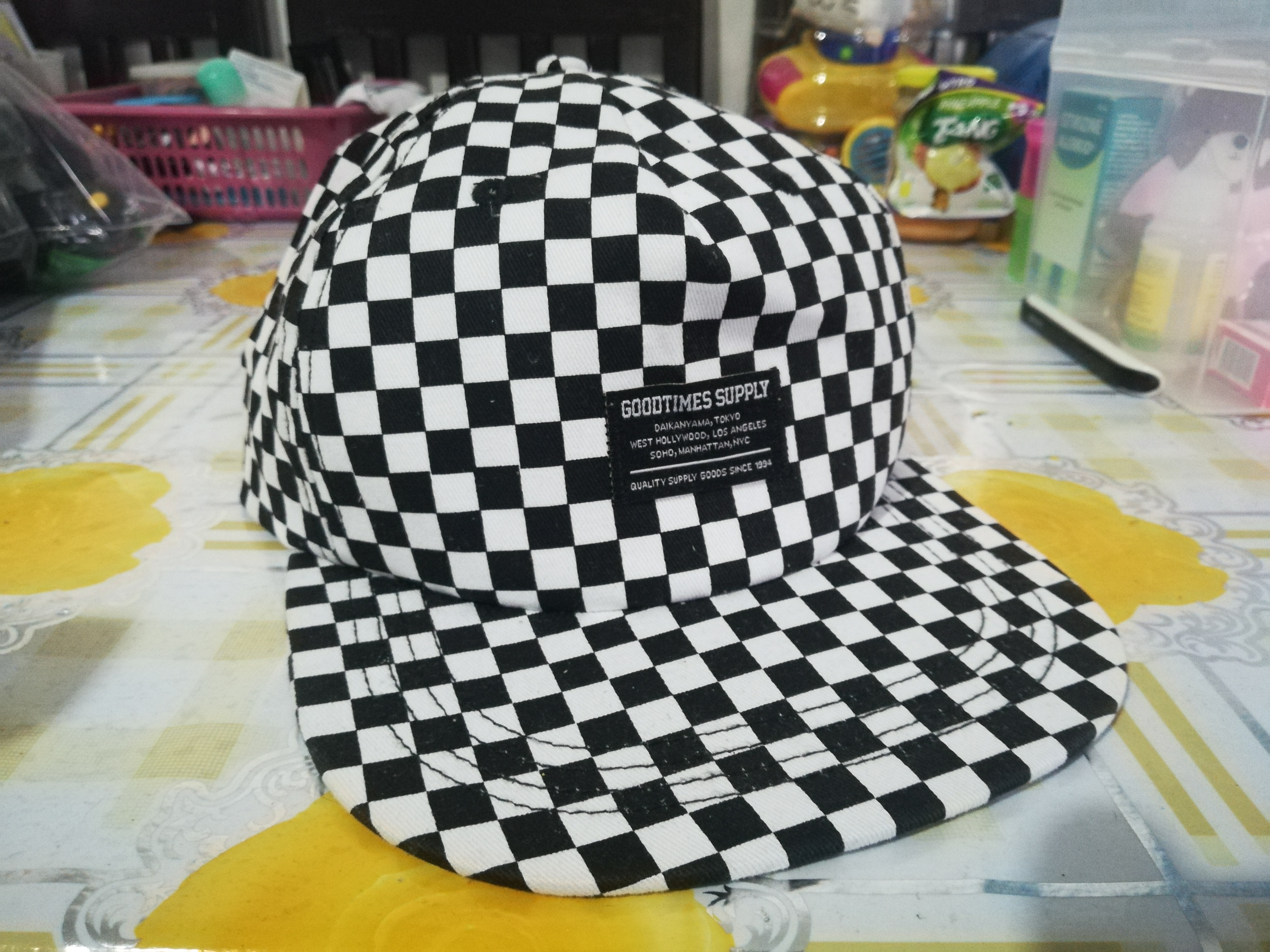 checkered hat