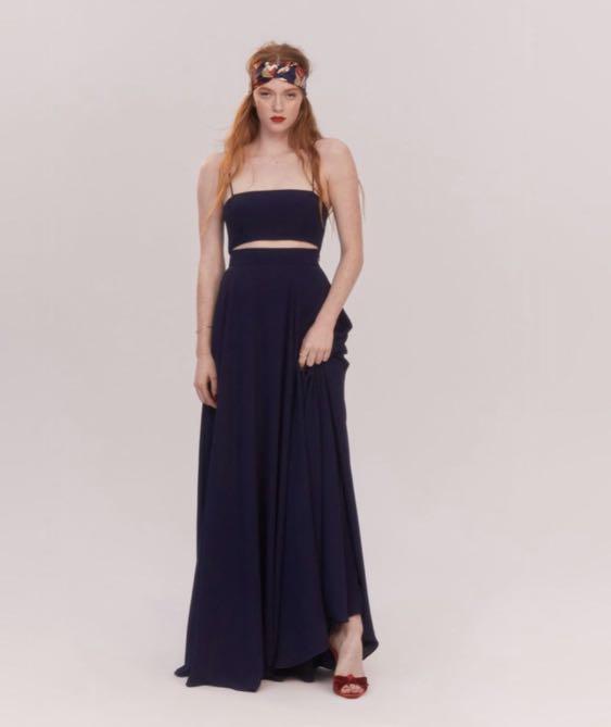FAME AND PARTNERS navy two piece formal dress set RENT Women s