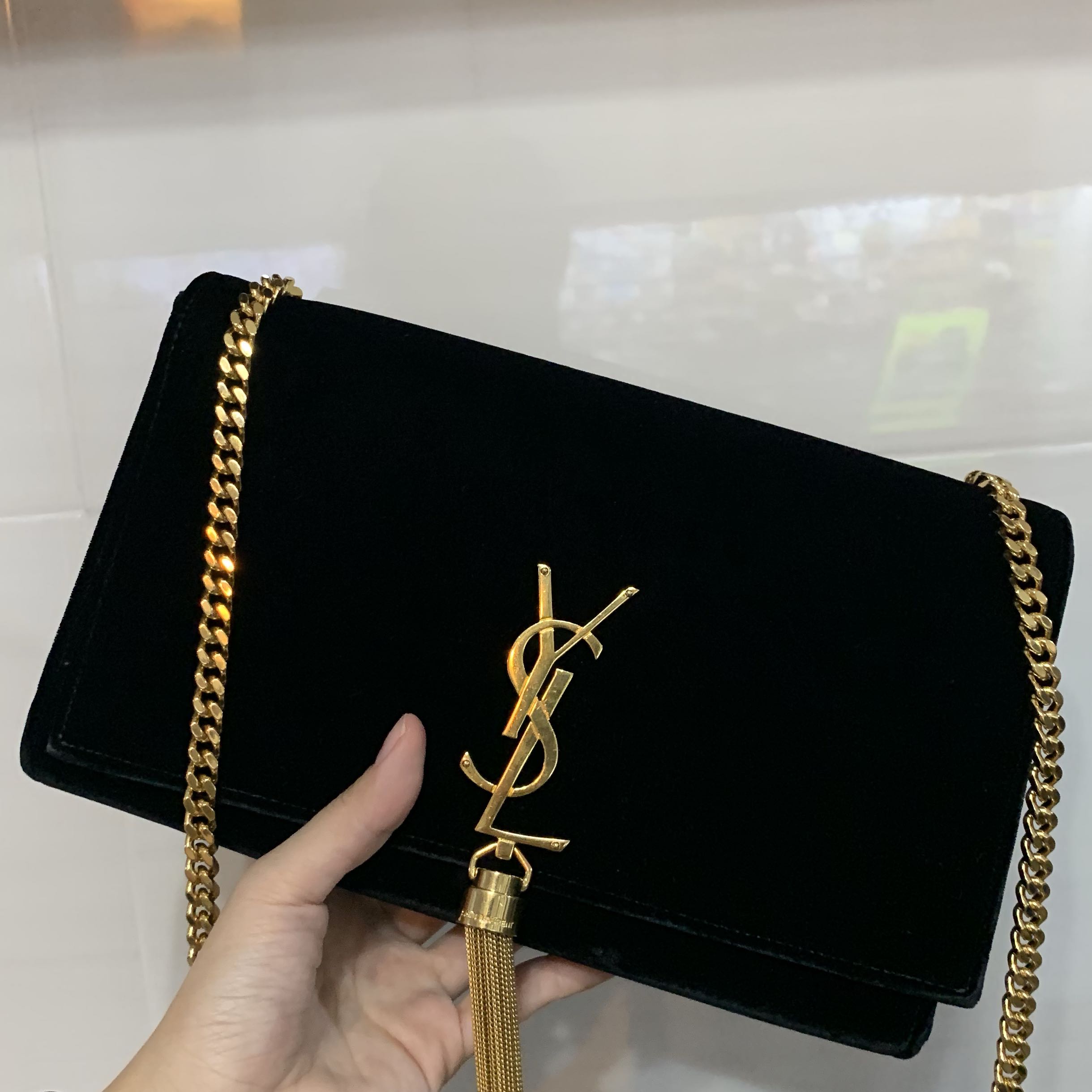 Ysl velvet on sale tassel bag