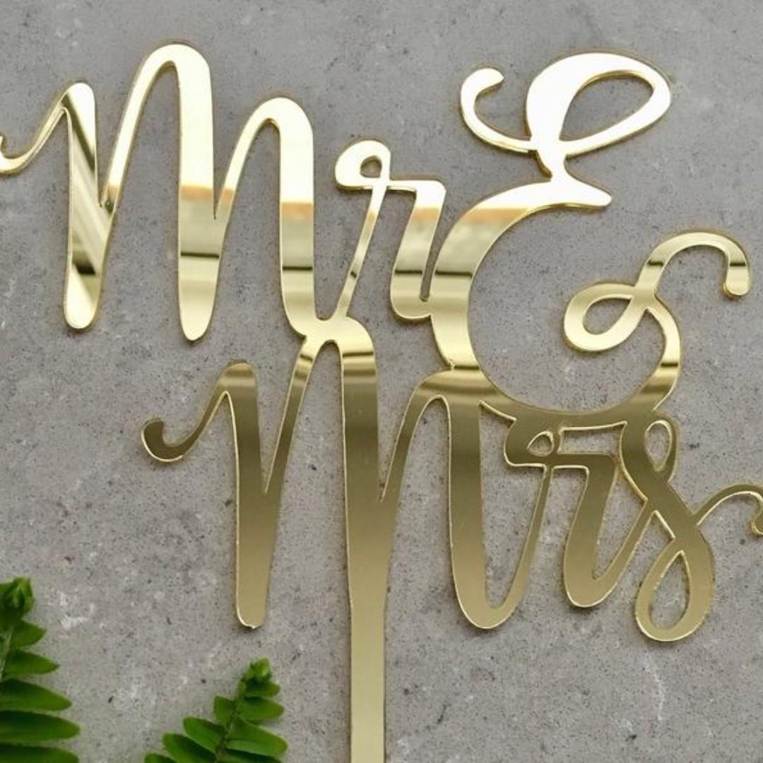 Mr Mrs Cake Topper Acrylic Mirror Wedding Cake Decoration