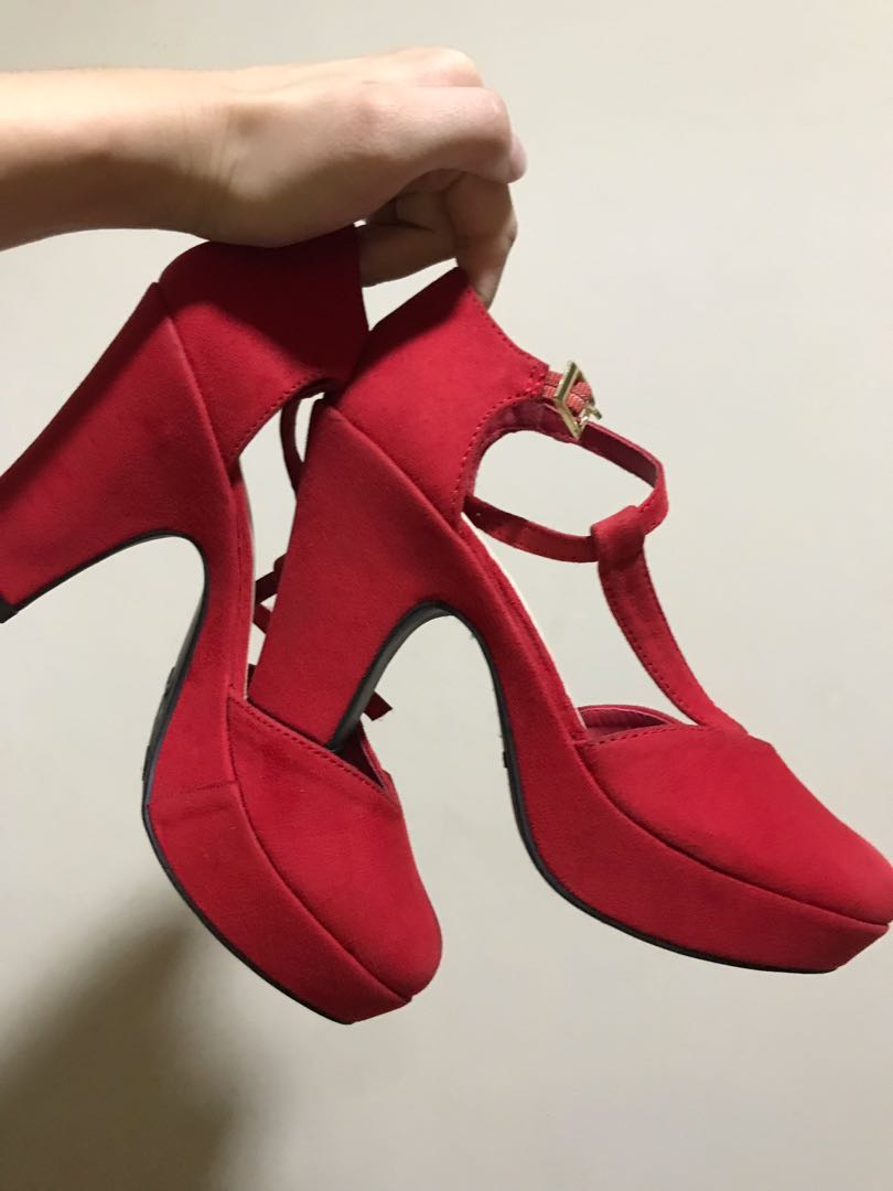 red ankle strap shoes