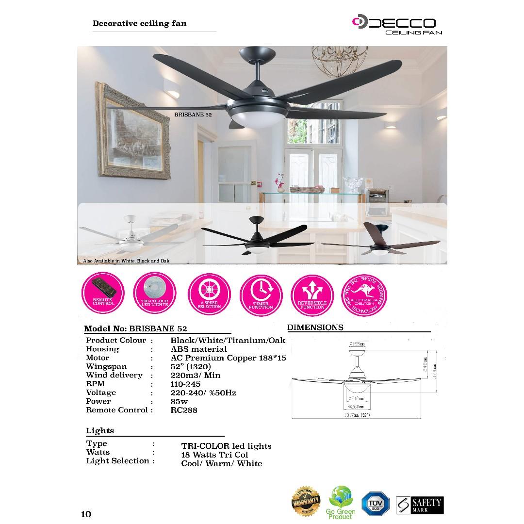 48 52 Ceiling Fans With Tri Color Led Lights Home Appliances