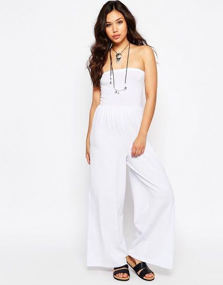 white bandeau wide leg jumpsuit