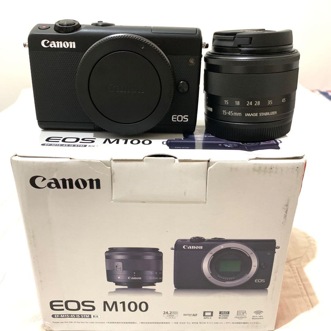 canon eos m100 warna hitam lensa 14 mm baru garansi resmi 1thn