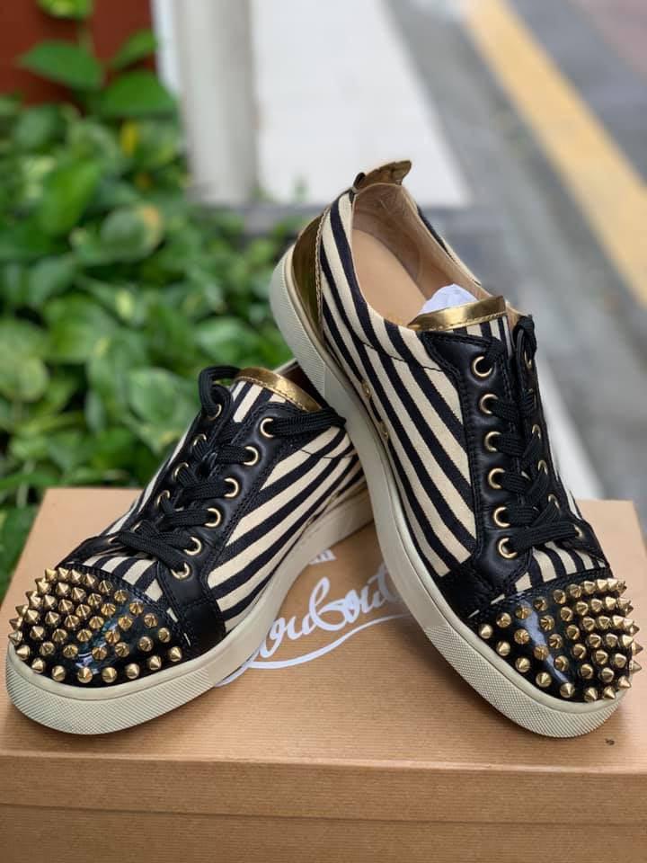 Christian Louboutin Men's Louis Junior Spikes Flat Sneakers - Black - Size 14