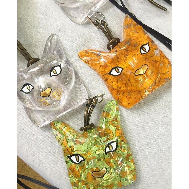 Loewe cat bag keychain charm orange