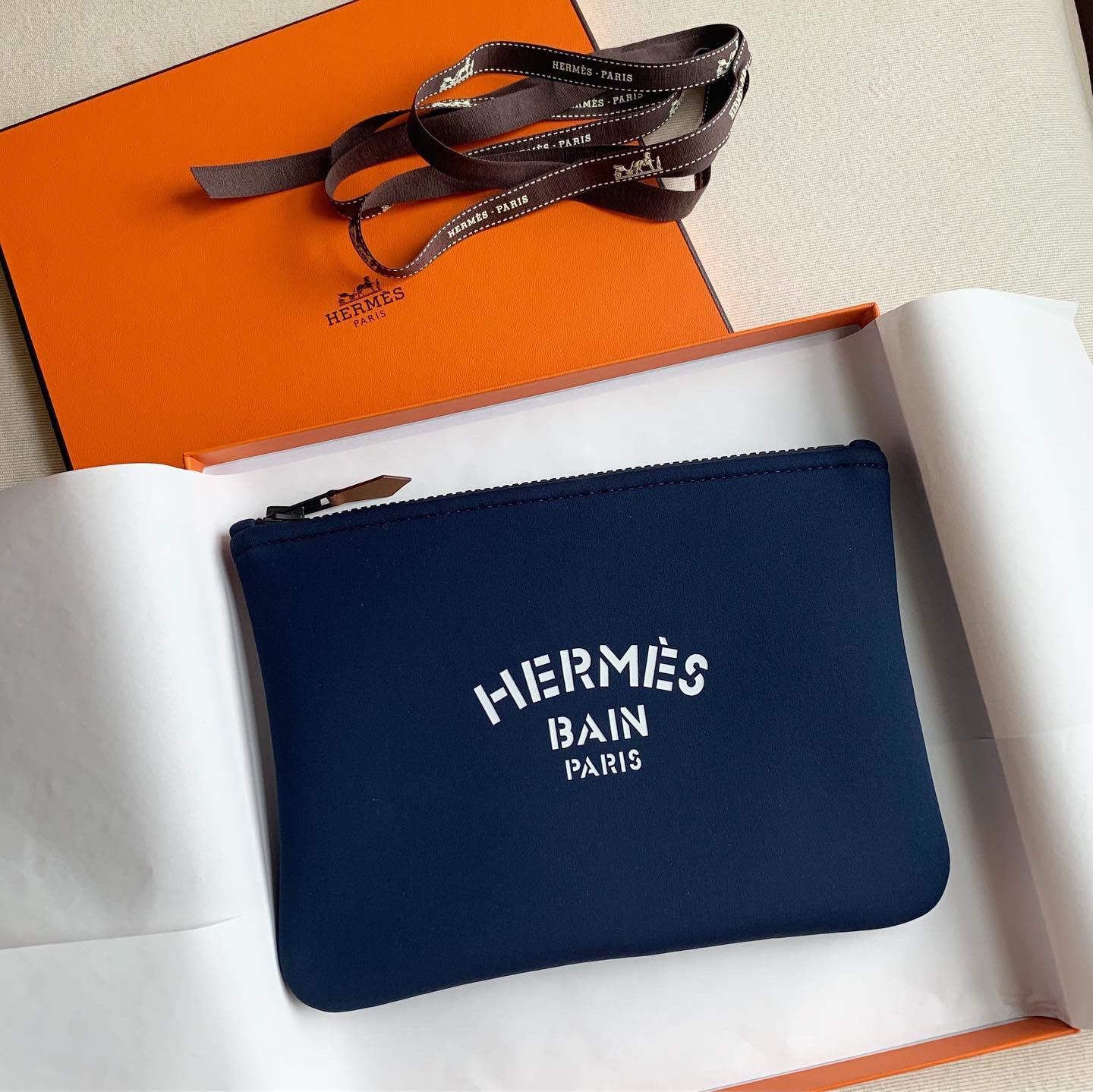 Hermes Bain Neobain Pouch / Case Orange Small New