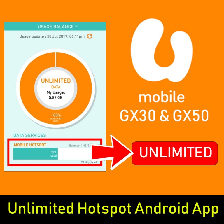 Unlimited Hotspot Unifi Mobile Umobile GX30 GX50 Data bypass
