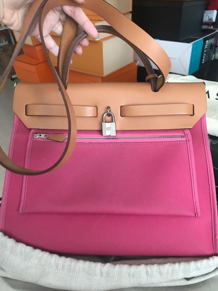 V.Gd Condition Hermes Herbag 31 Pink Rose Hortensia #Q w/Receipt, Luxury,  Bags & Wallets on Carousell