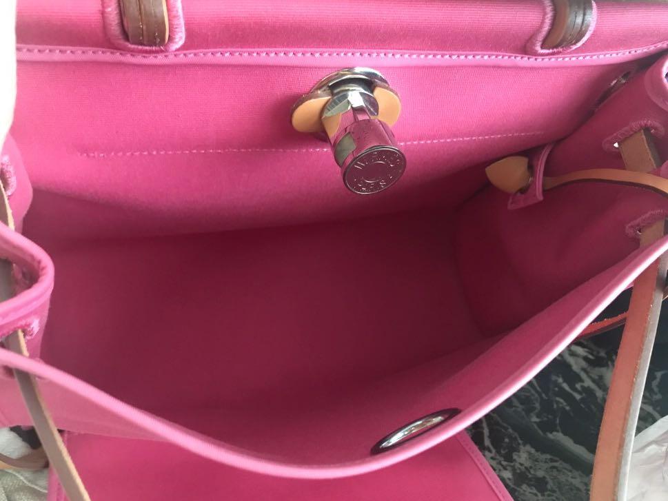 Hermes Herbag Zip 31 Toile And Leather Ecru-Brique-Mauve Pink/ Rouge S