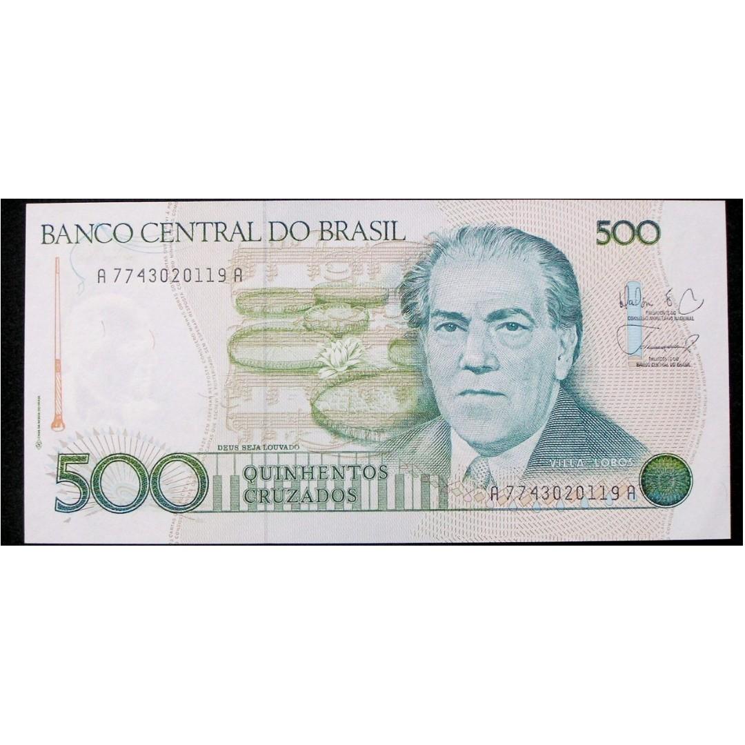 1988年巴西中央銀行(Central Bank of Brazil)著名音樂家維拉盧布(Villa Lobos)像500古薩度鈔票, 興趣及遊戲,  收藏品及紀念品, 錢幣- Carousell