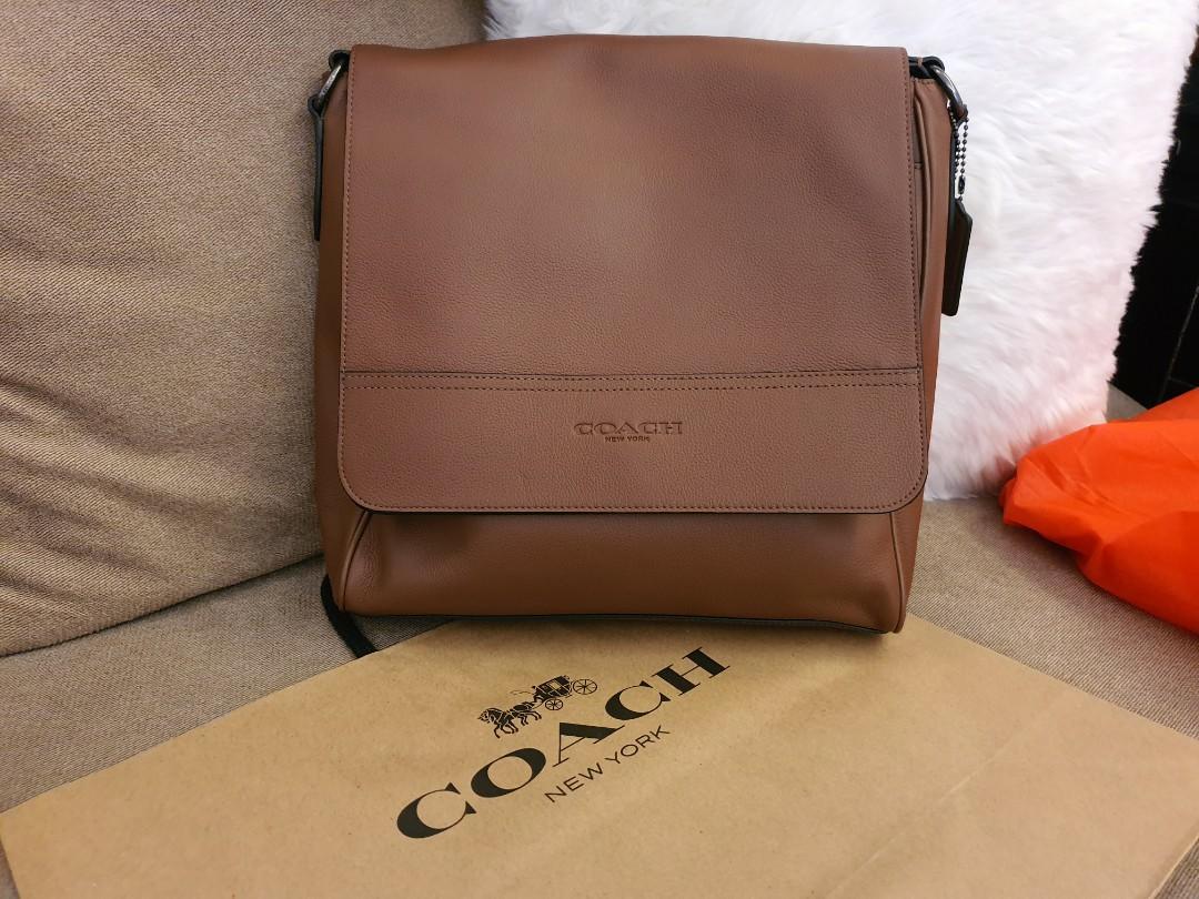 Coach Men's Houston Map Messenger Bag Brown, Men's Fashion, Bags, Sling