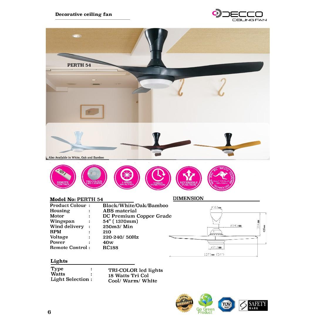 Decco Dc 54 Dc Ceiling Fan With Remote And Tri Color Led
