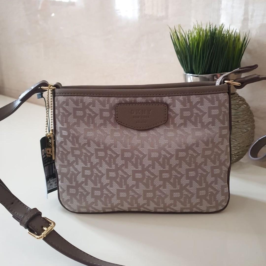 DKNY Ava Logo Canvas Crossbody Bag with Tag Grey, Women's Fashion